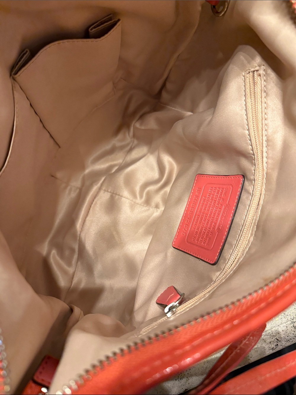 Coach 12675 Signature C Khaki Jacquard Hobo Shoulder Bag Coral Leather - Picture 7 of 10